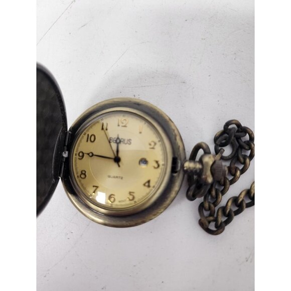 ANTIQUE Benry Eagle Pocket Watch With Watch Chain Rustic Metal Black Gold Tone - Picture 6 of 8